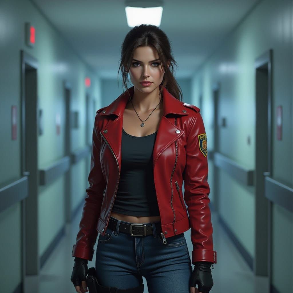 Claire Redfield in RPD Hallway Digital Concept Art