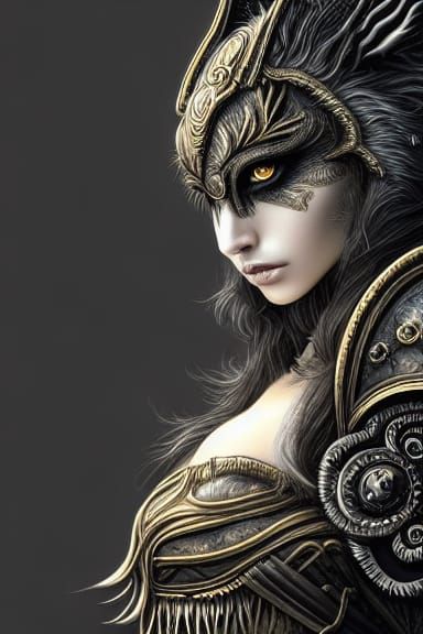 Dark Fantasy Wolf Girl in Silver Armor