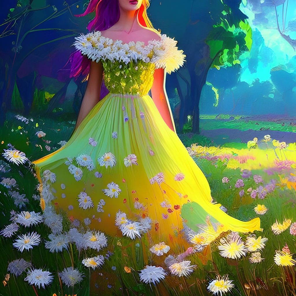 Daisy Dress in Detailed Oil Painting Style