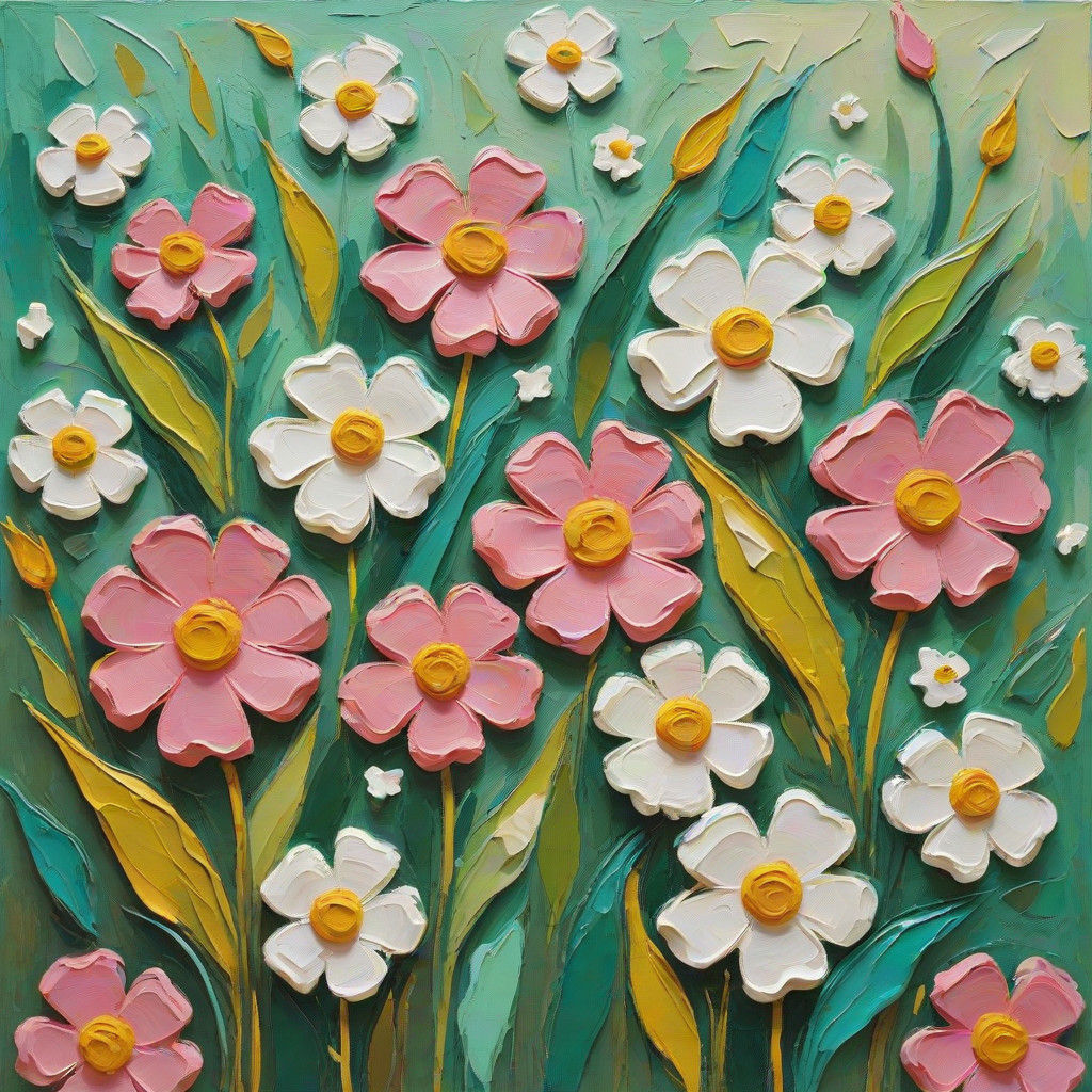 Vibrant Impasto Flowers in a Grassland Canvas