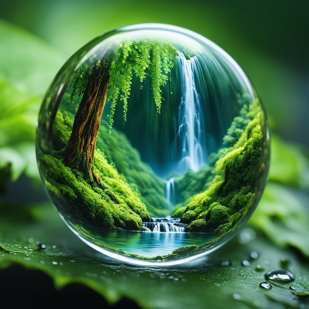 Miniature Multnomah Falls in Water Drop