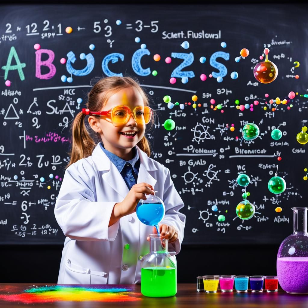 Happy Little Scientist Experimenting with Bubbling Chemicals
