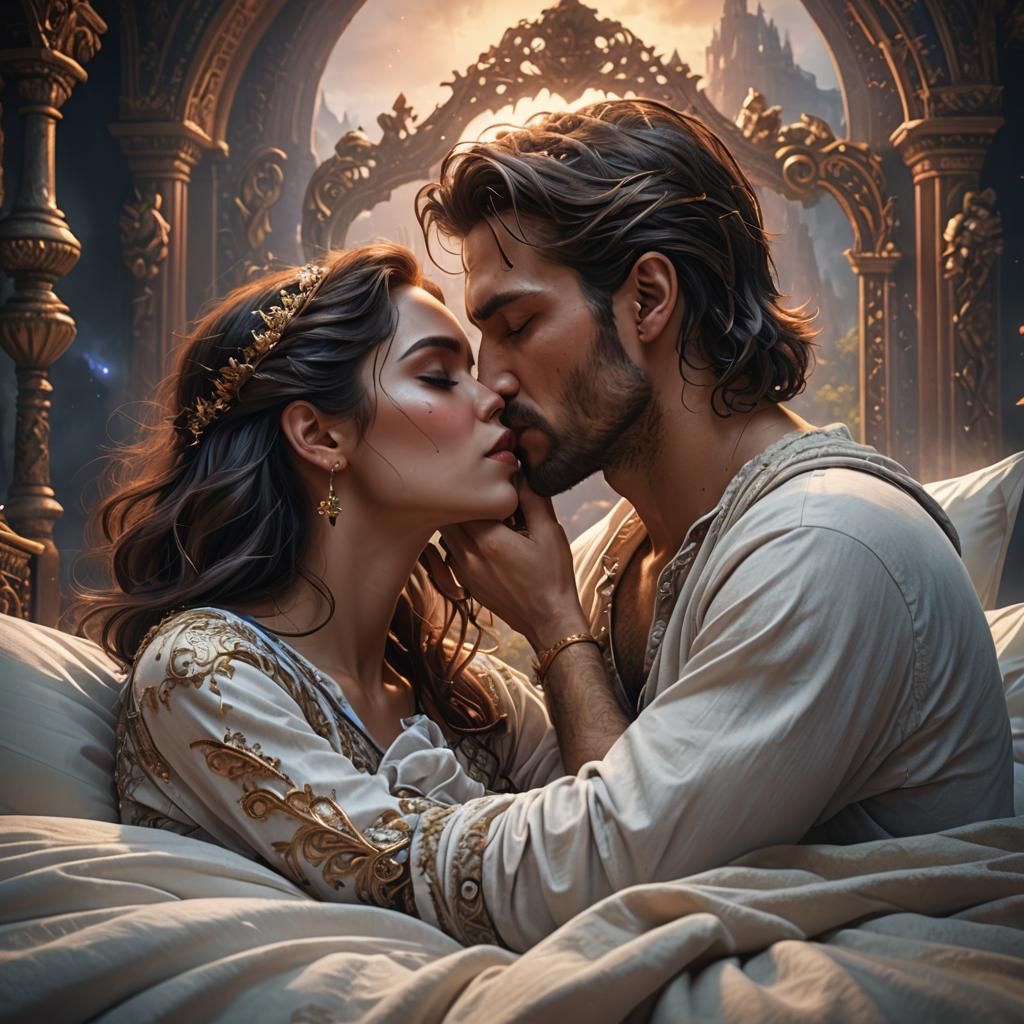 Romantic Morning Kiss: Fantasy Concept Art