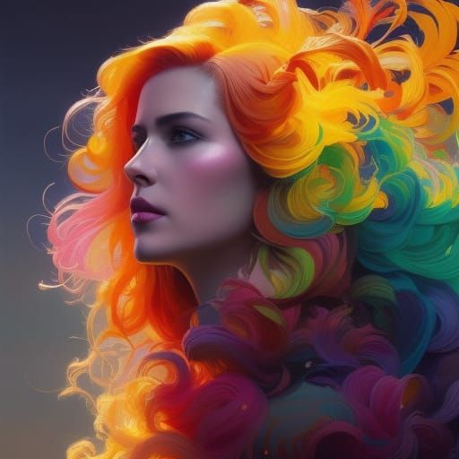 Explosion of Rainbow Colors Portrait, Detailed Splash Art