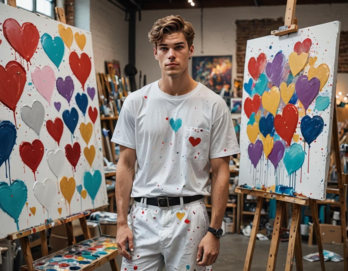 Artist Painting in Light-Filled Studio