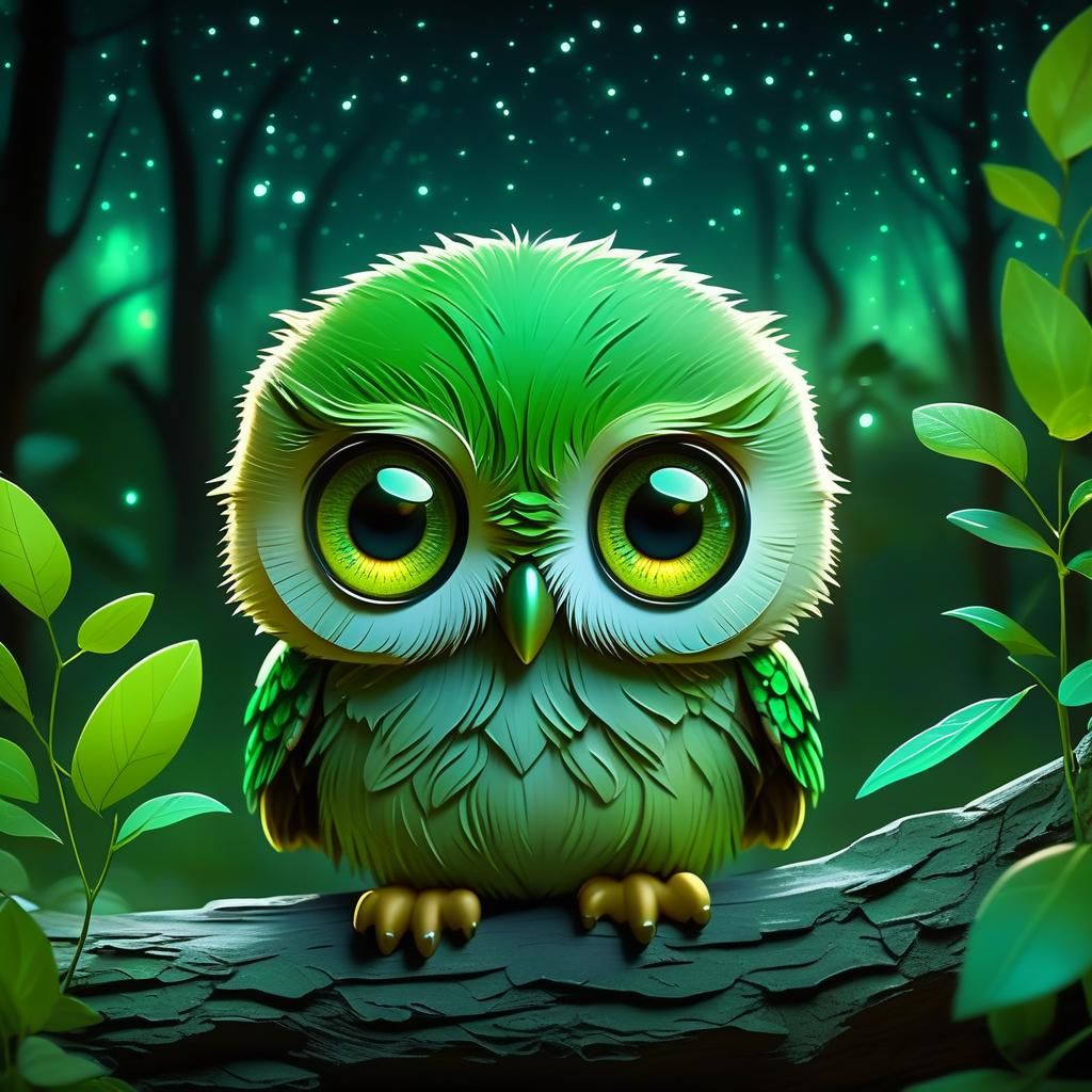 Chibi Owl in Bright Nature Scene