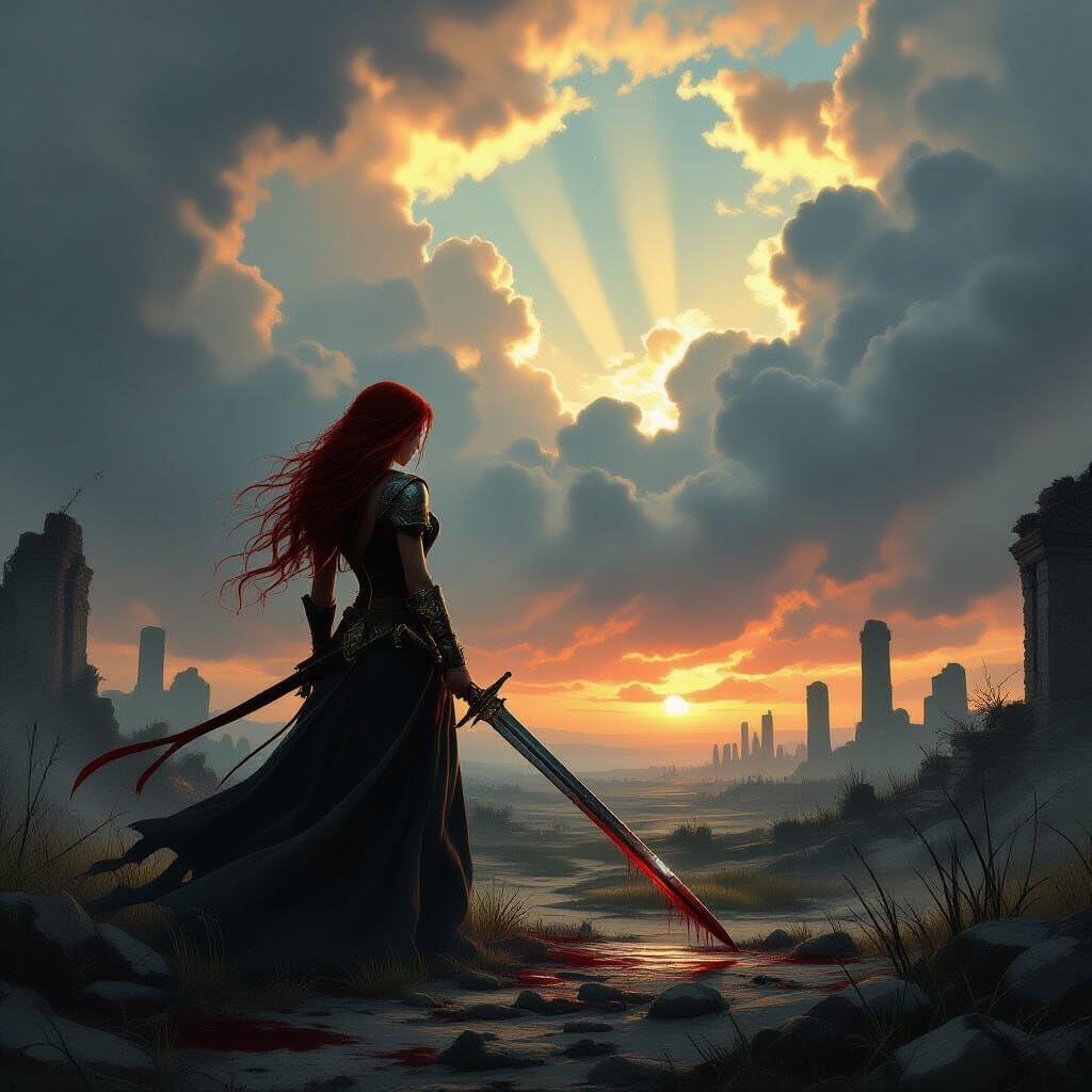 Red-Haired Warrior on Battlefield