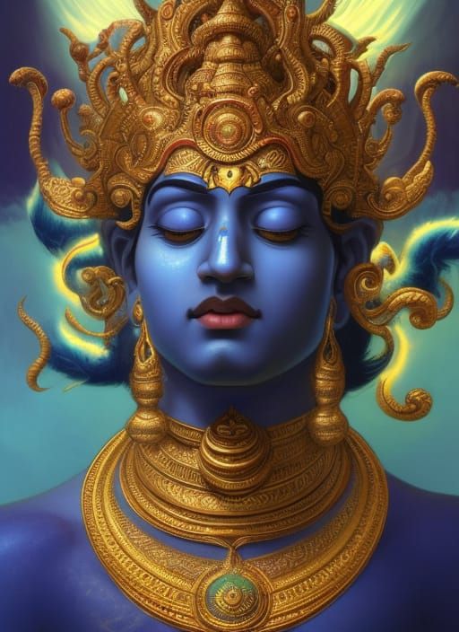 Lord Vishnu Portrait in Hyperdetailed Digital Art