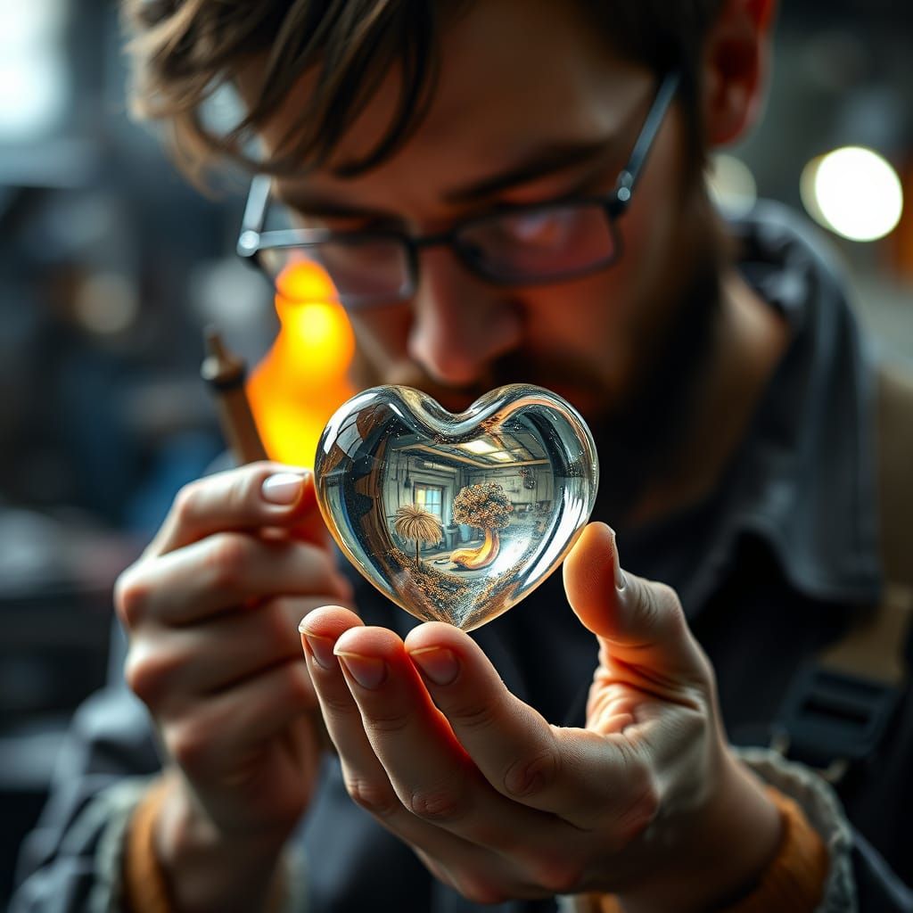 Glassblower Creates Miniature World in Glass Heart
