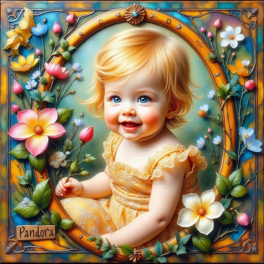 Baby Pandora Cameo in Miniature Oil Painting Style