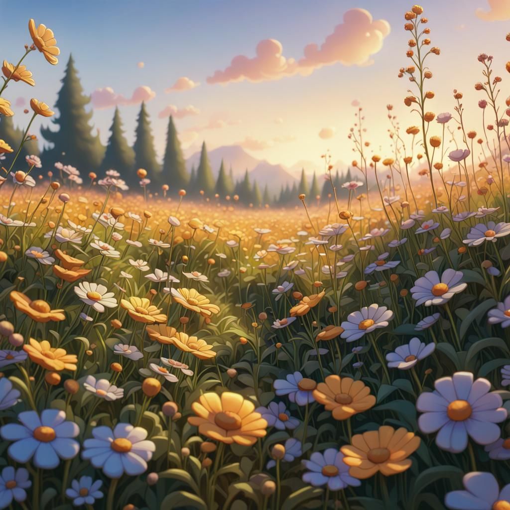 Anime Flower Field with Volumetric Lighting