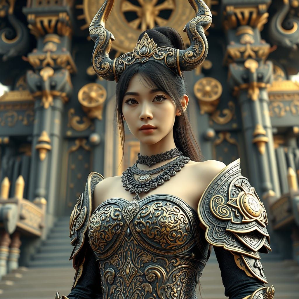 Divine warrior in a cosmic tapestry