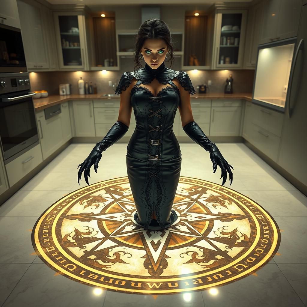 Woman with Glowing Eyes in Occult Setting