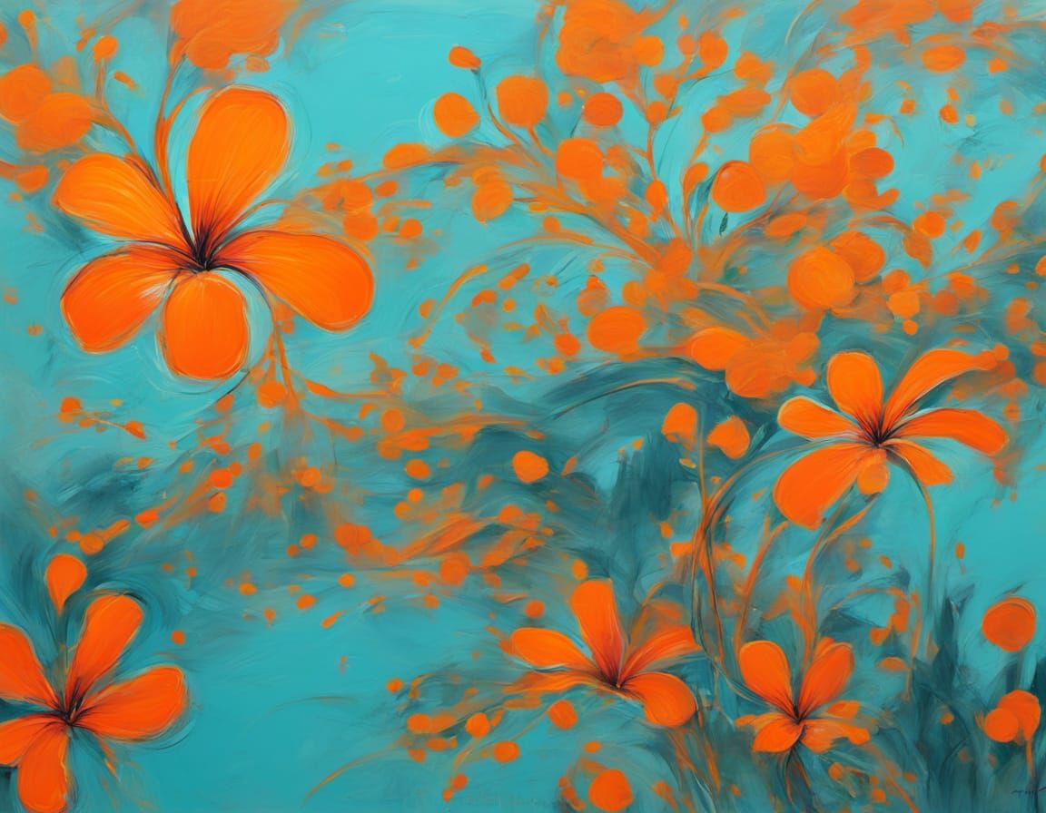 Medium Cyan Lush Orange Tropical Saffron Abstract