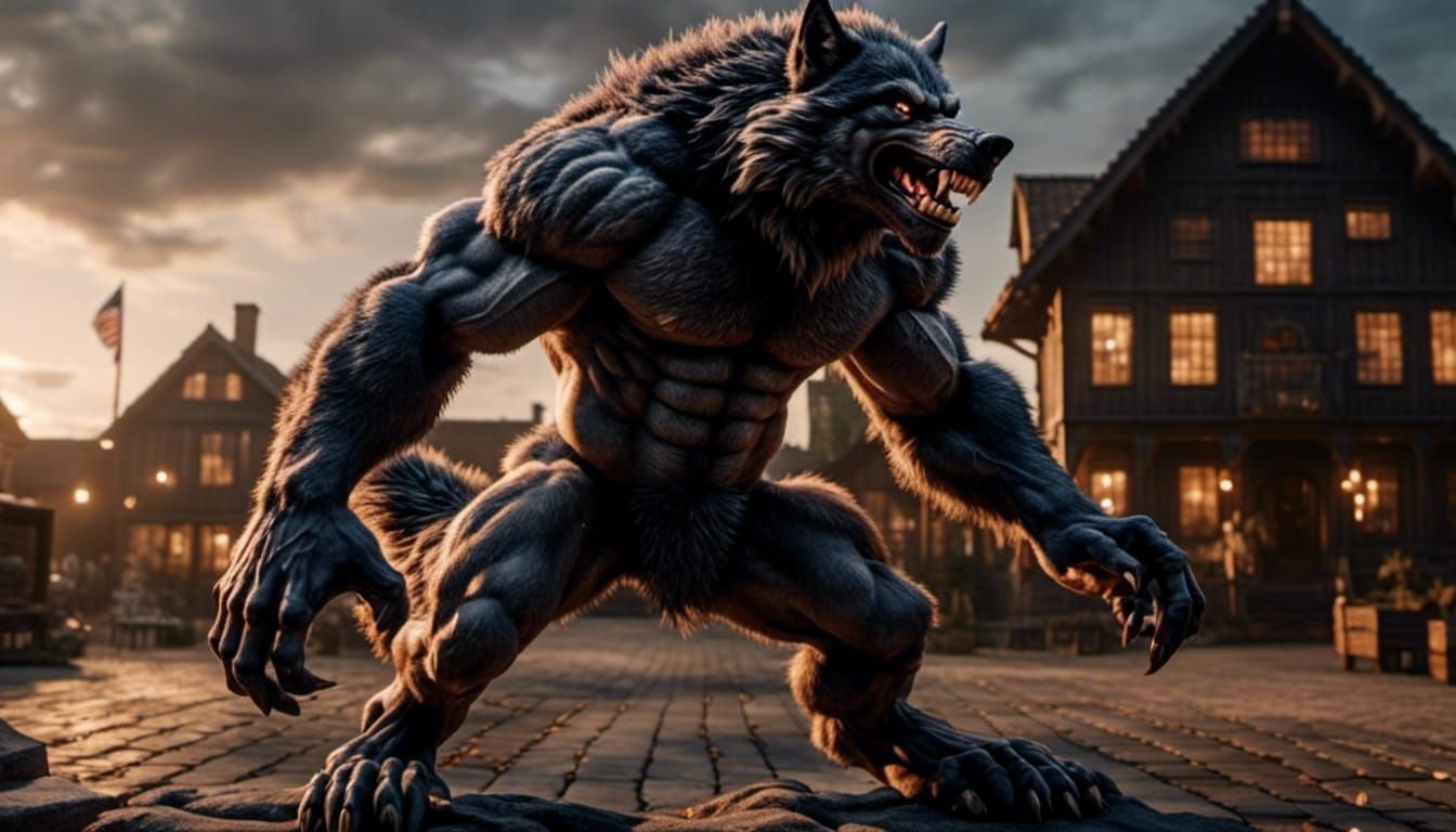 Powerful Hyperrealistic Werewolf Standing Upright in 8K