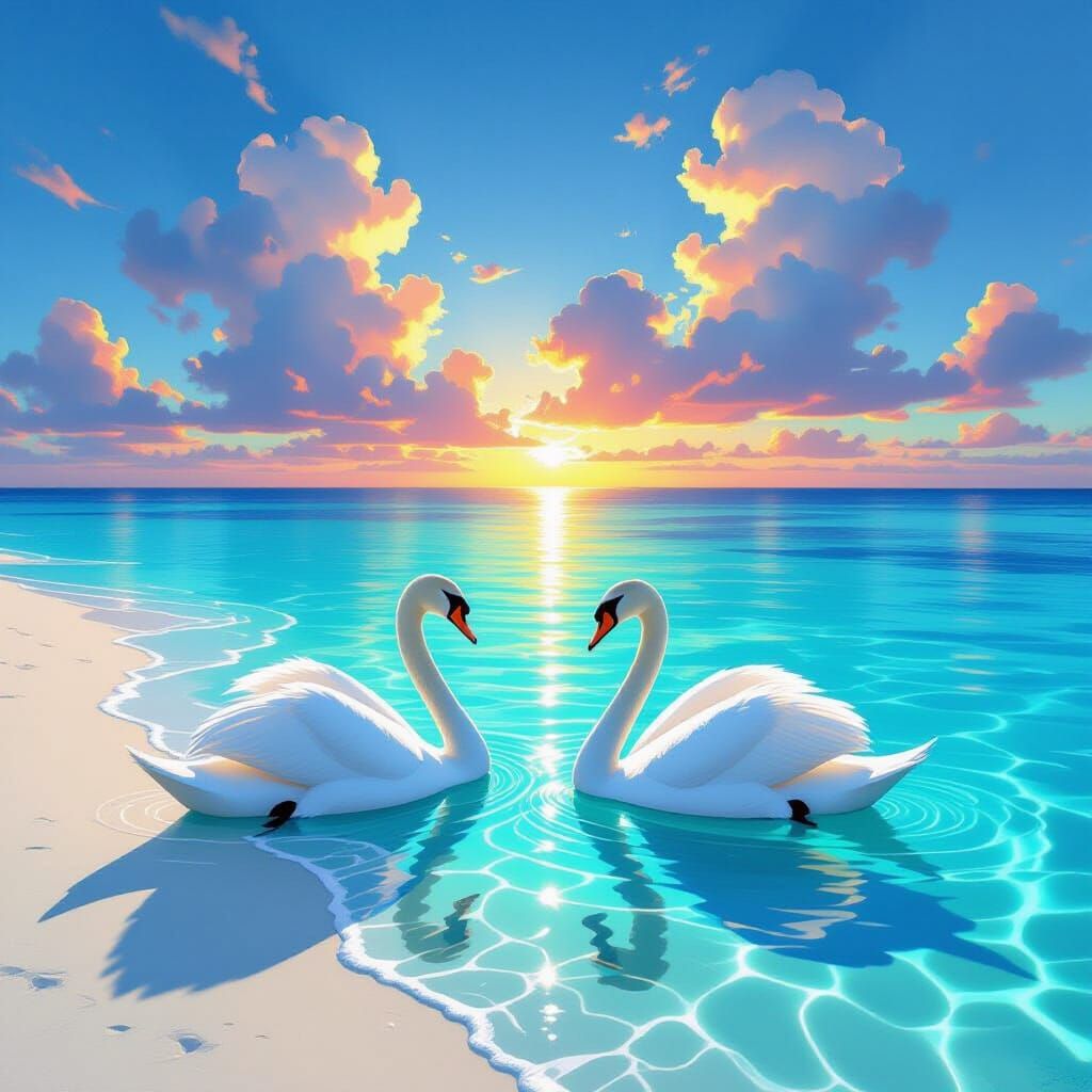 Swan Paradise: Tropical Lagoon at Dawn