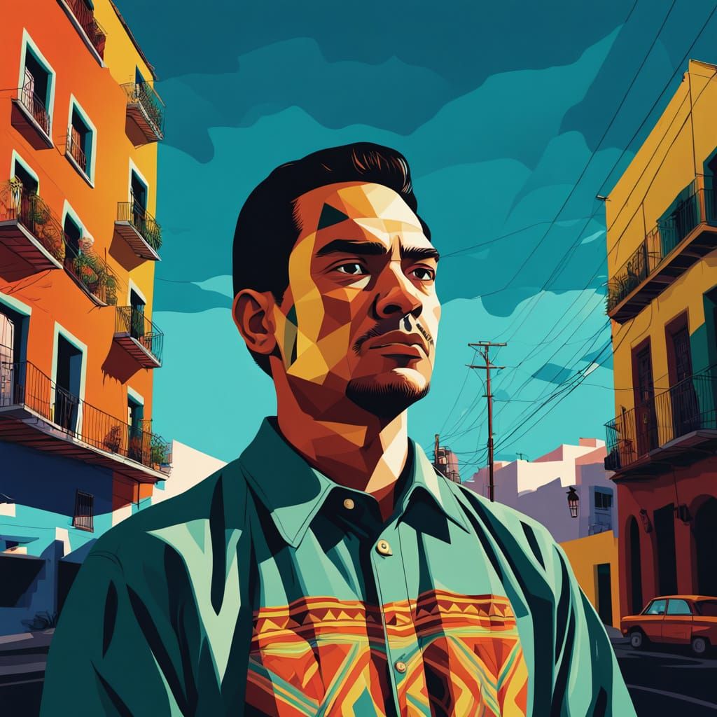 Vibrant Cityscape Portrait in Low-Poly Style