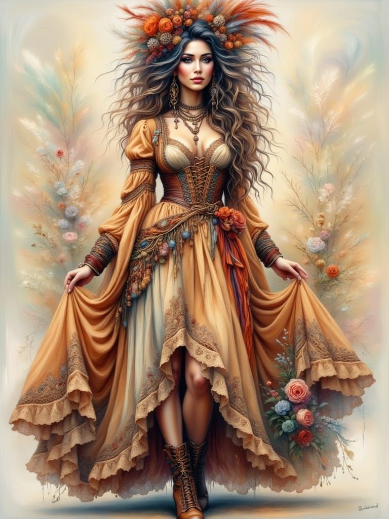 Edwardian-Bohemian Punk Fashion Illustration