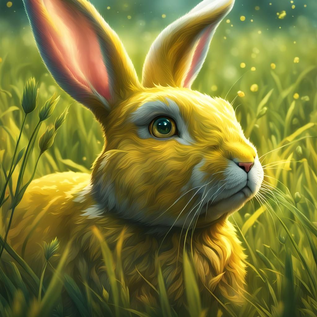 Hyperdetailed Bunny Portrait on Grass in Digital Art