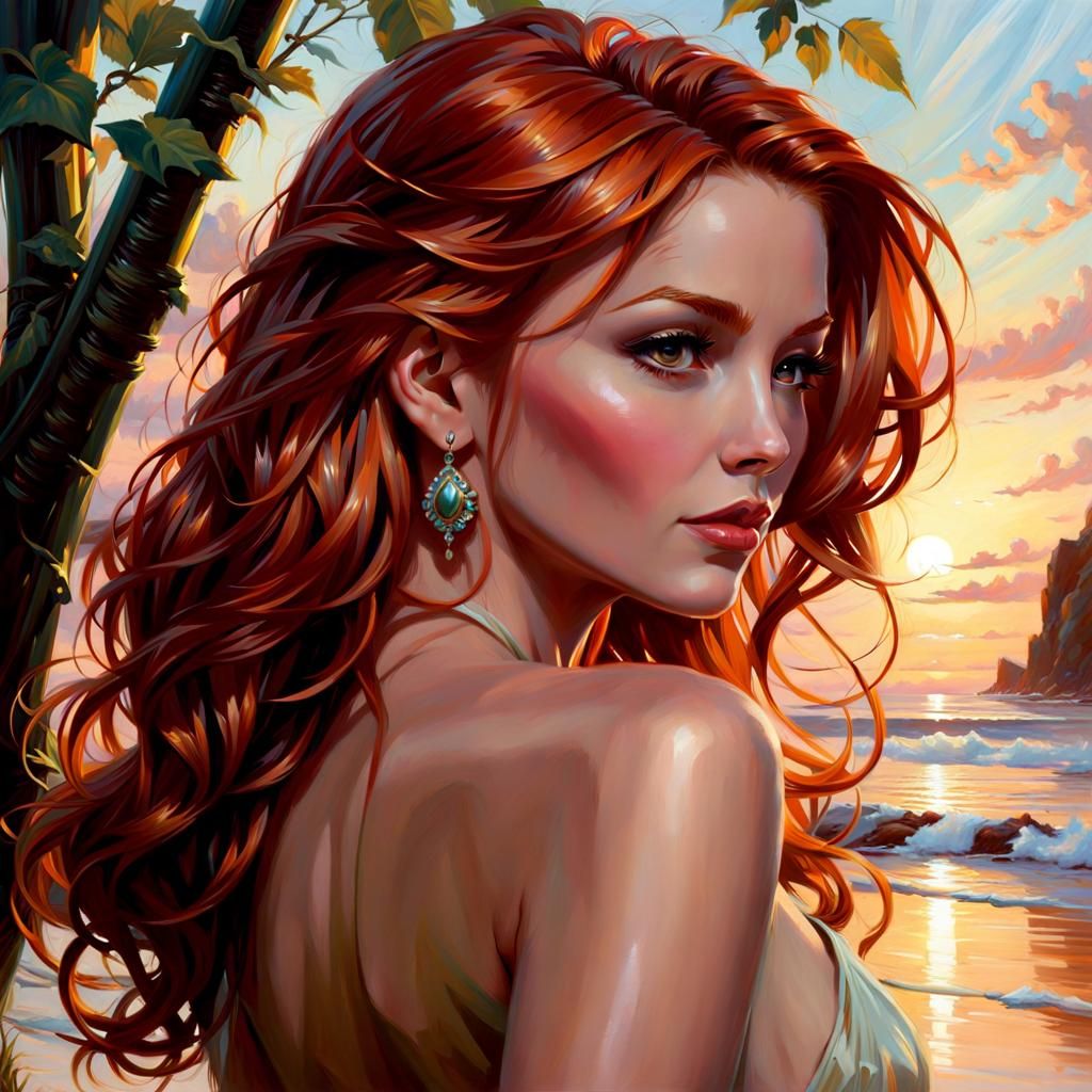 Gorgeous Redhead Woman in Magical Fantasy Art