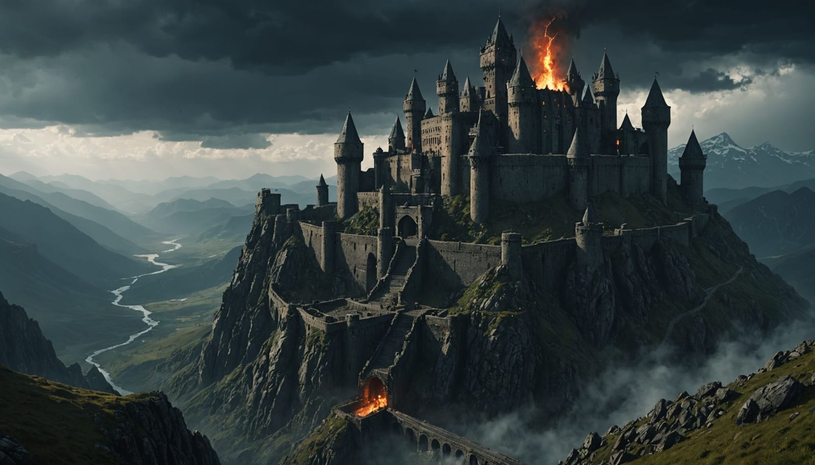 Epic Dark Fantasy Fortress in Cinematic Film Style