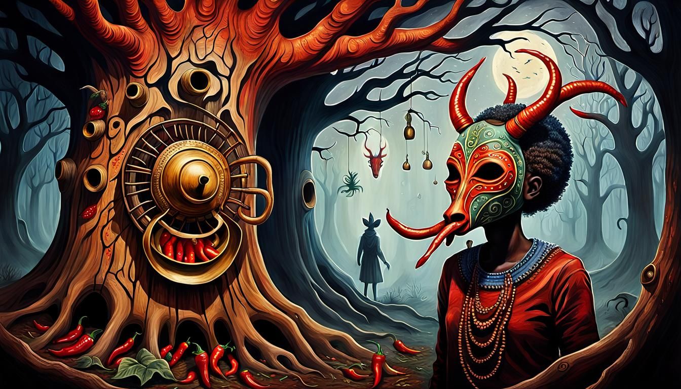 Surreal Antelope Woman Confronts Tuba Zombie