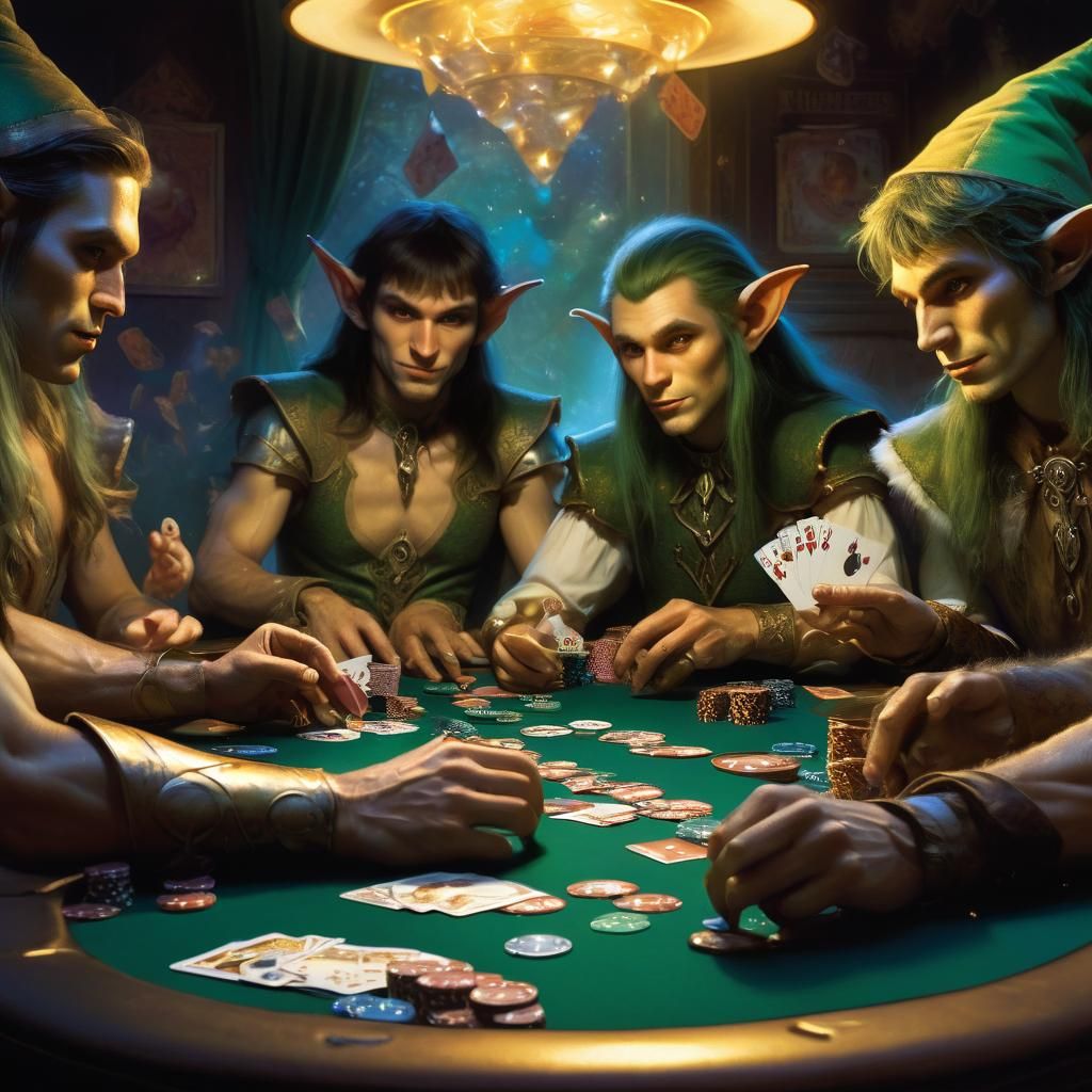 Elves Playing Poker in a Fantasy Illustration
