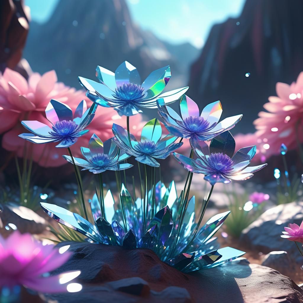 Crystalline Flowers in an Alien Landscape: 3D Anime Art
