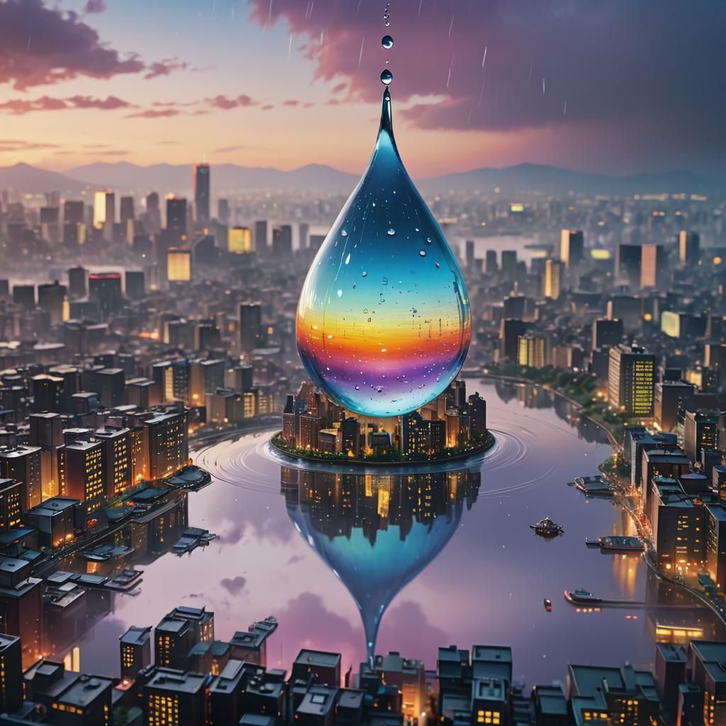 City in a Drop: Surreal Digital Ukiyo-e Painting