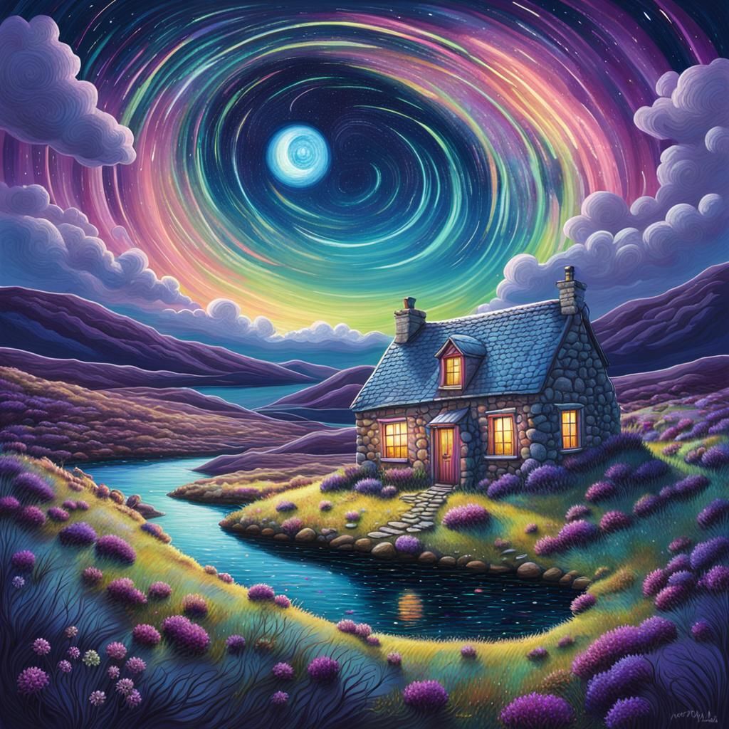 Cosmic Stone Cottage in Moorland Landscape