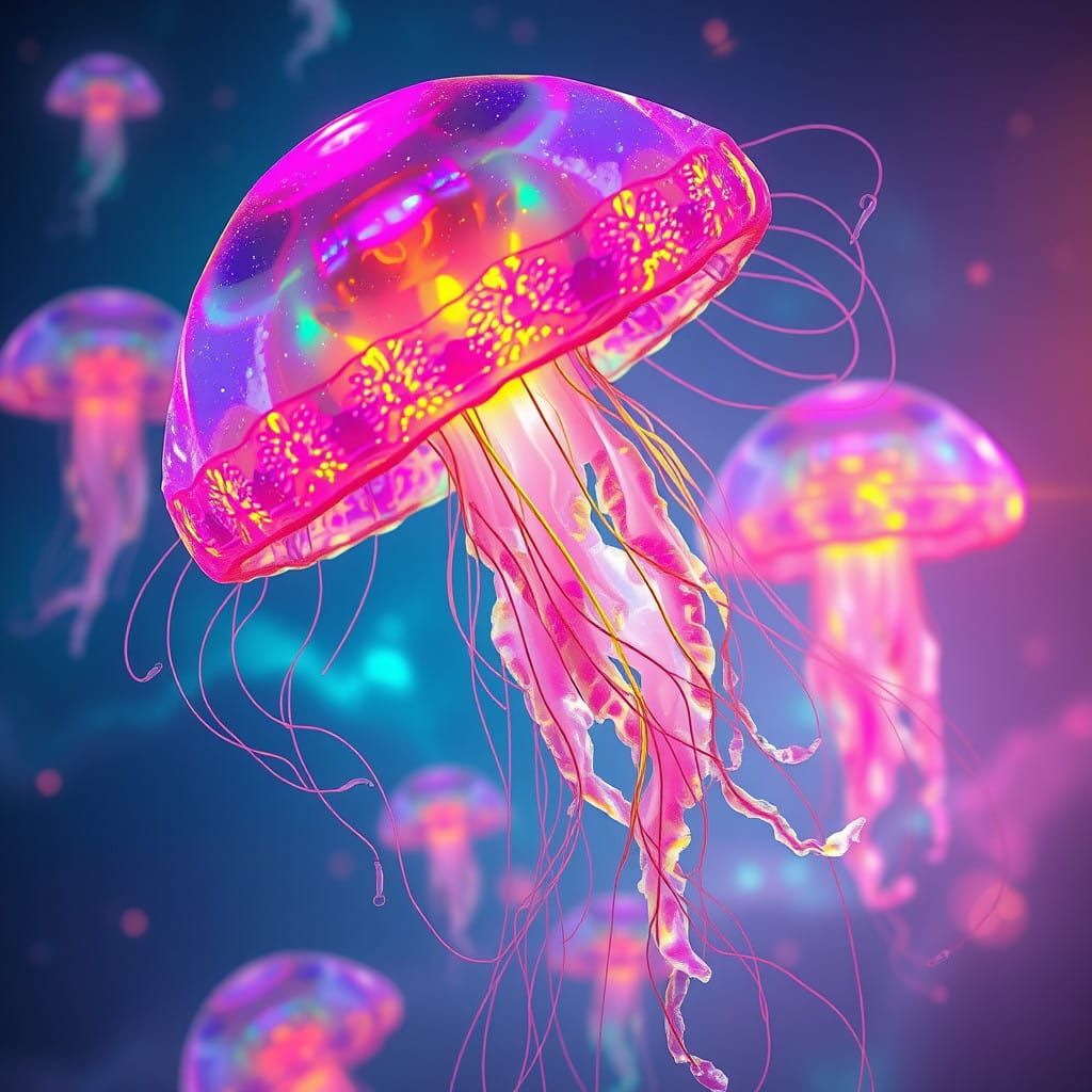 Ethereal Rainbow Jellyfish in a Futuristic Dreamscape