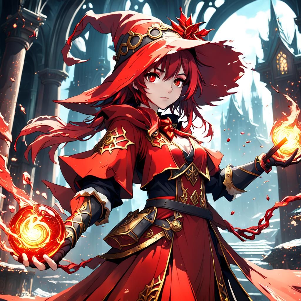 Anime Red Wizard Fantasy Concept Art