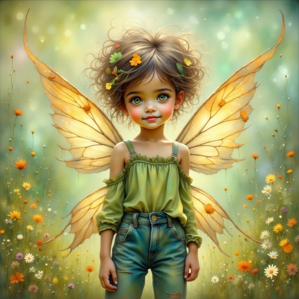 Whimsical Garden Sprite in Painterly Style