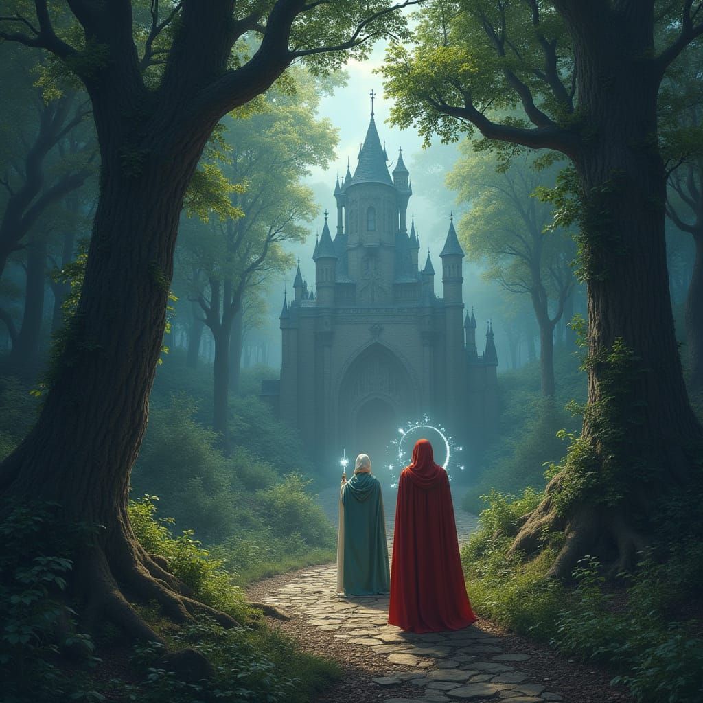 Mystical Valley with Twisted Trees and Mages