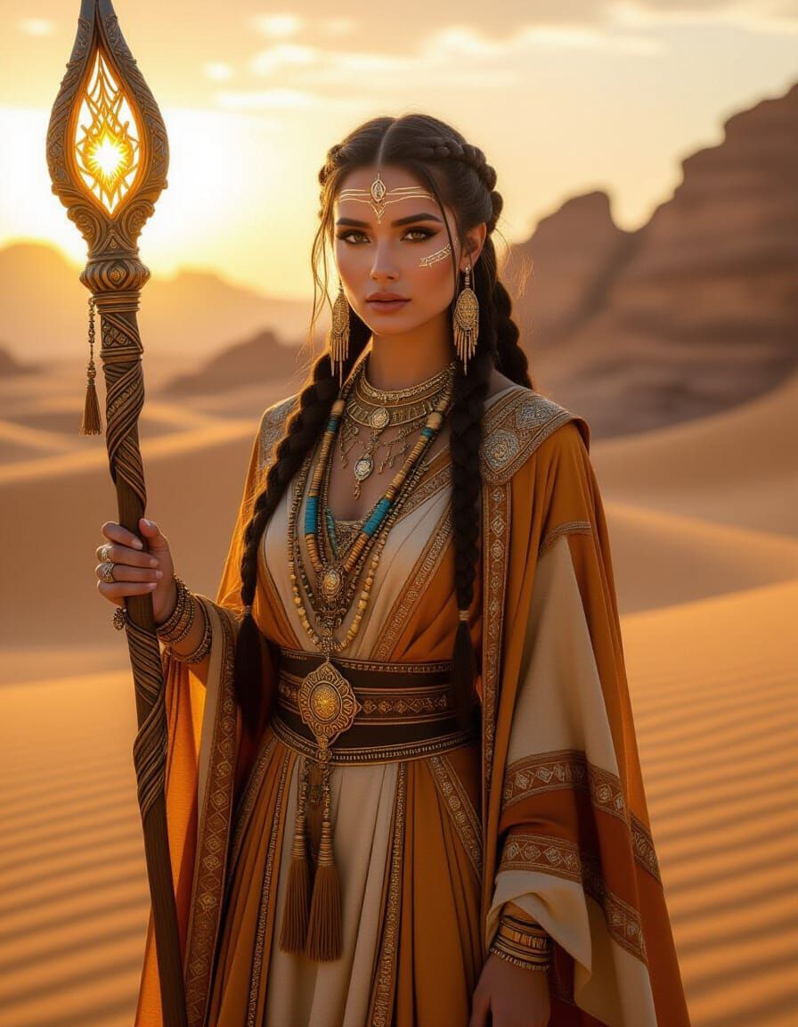 Desert Enchantress Amid Golden Dunes