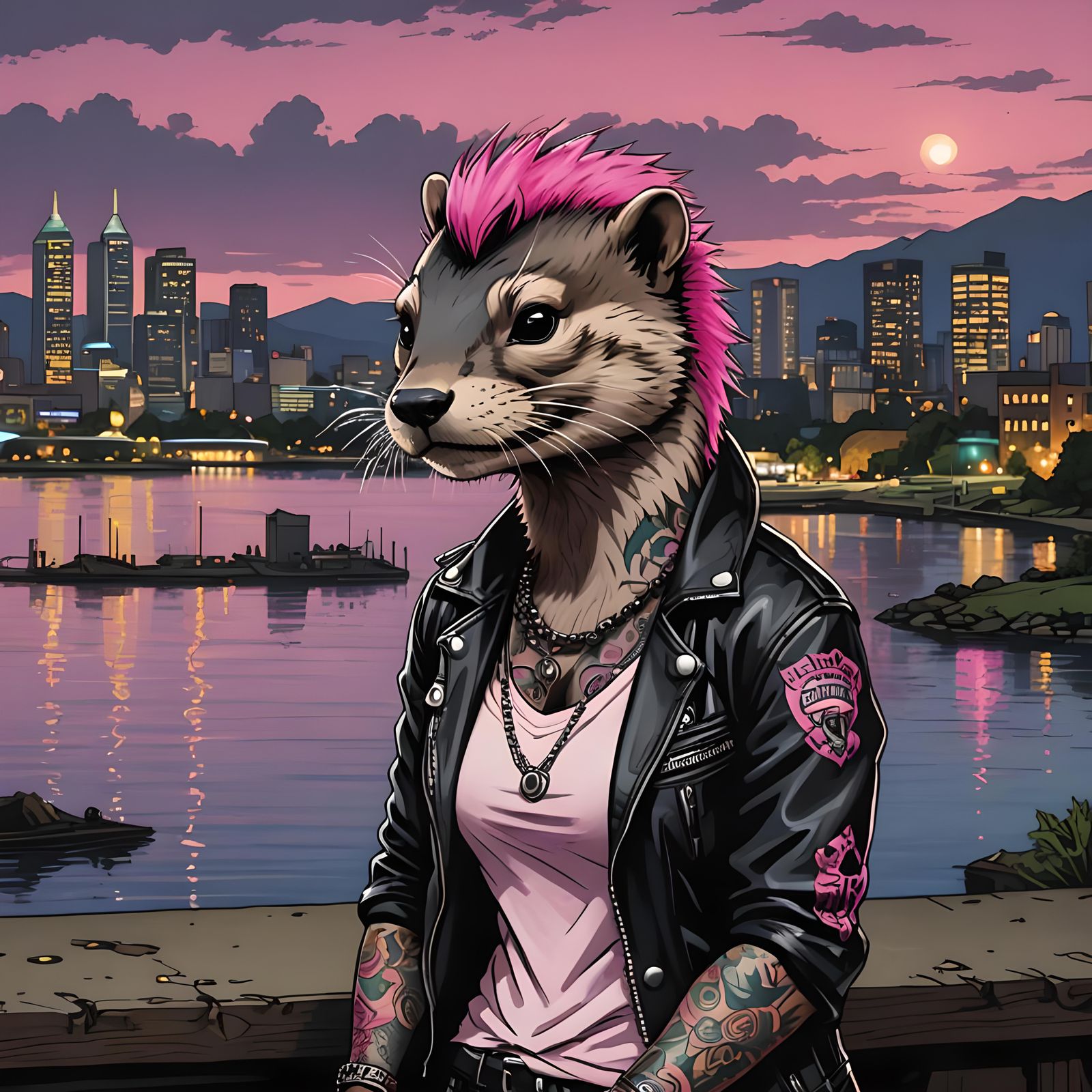 Punk Metal Otter Concert at Night