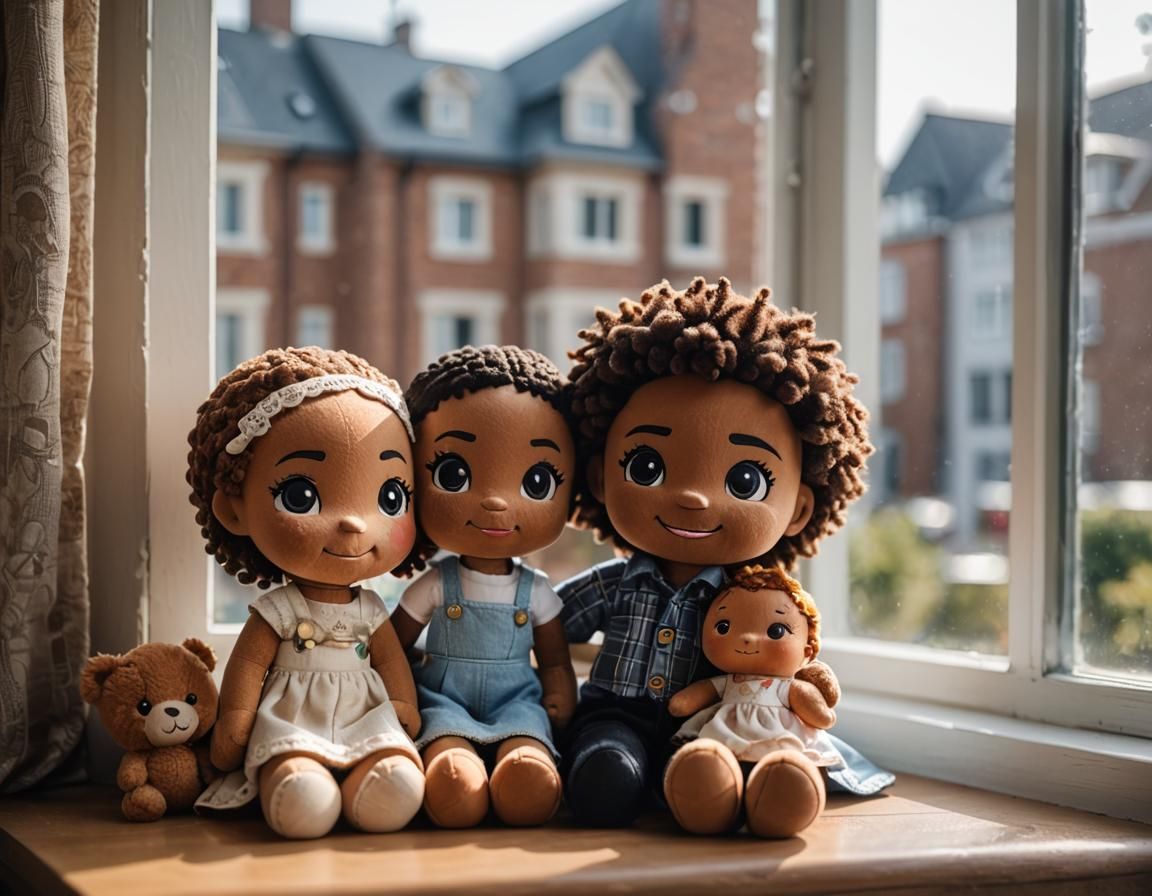 Cute Plush Toy African-American Chibi Family