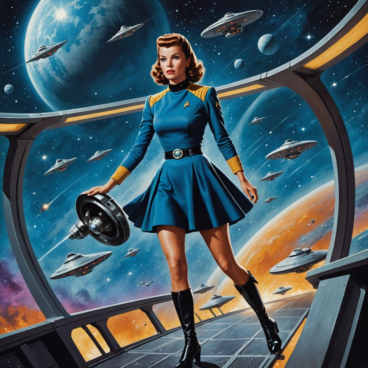 1950s Star Trek Girl on Starship Bridge