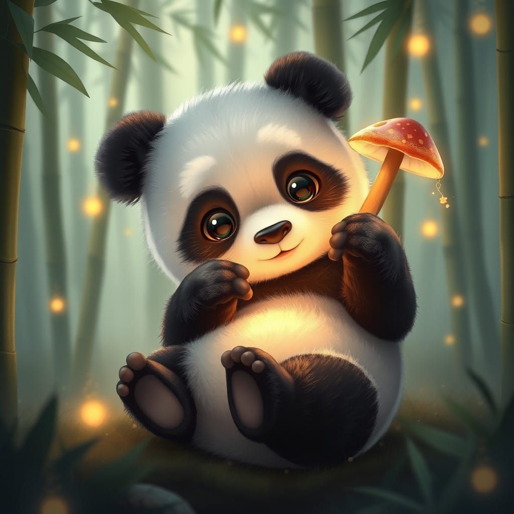 Dreamy Panda in Whimsical Bamboo Forest