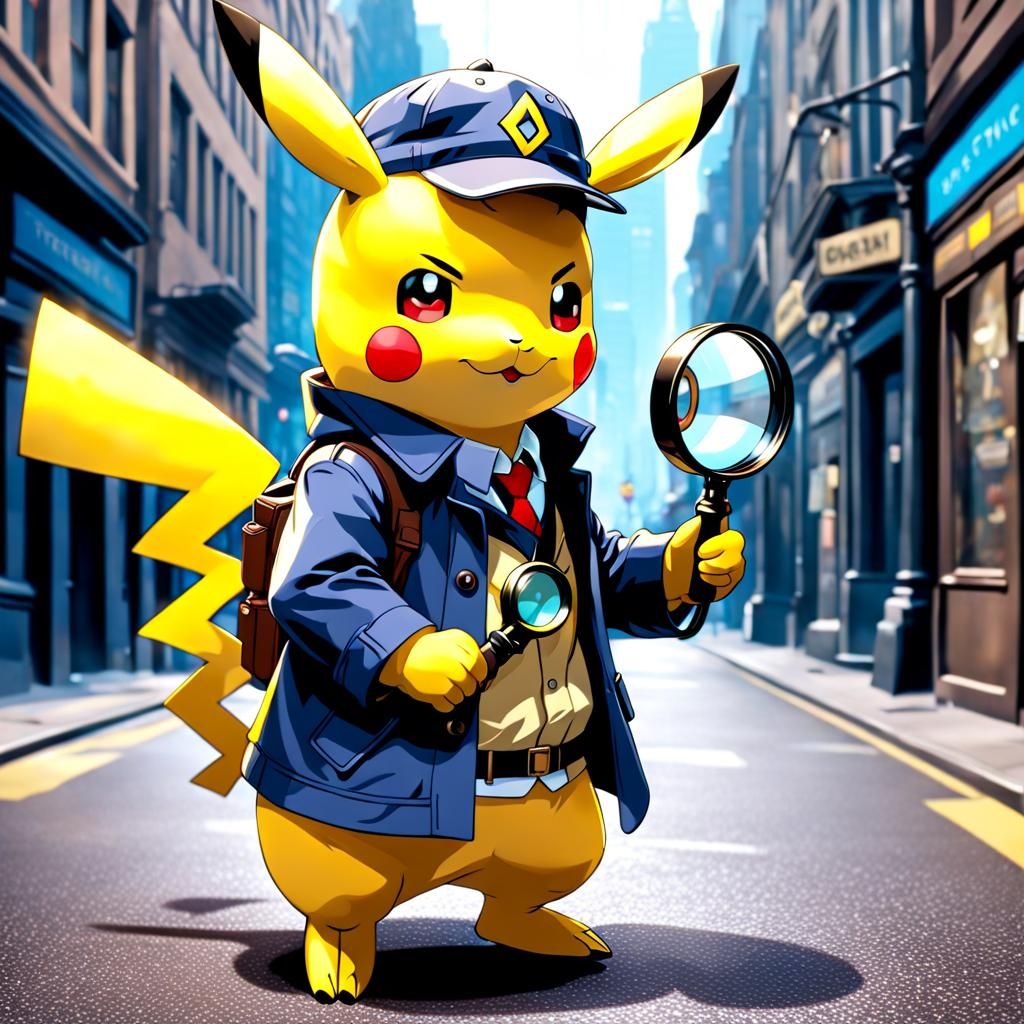 Detective Pikachu Investigates with Magnifying Glass