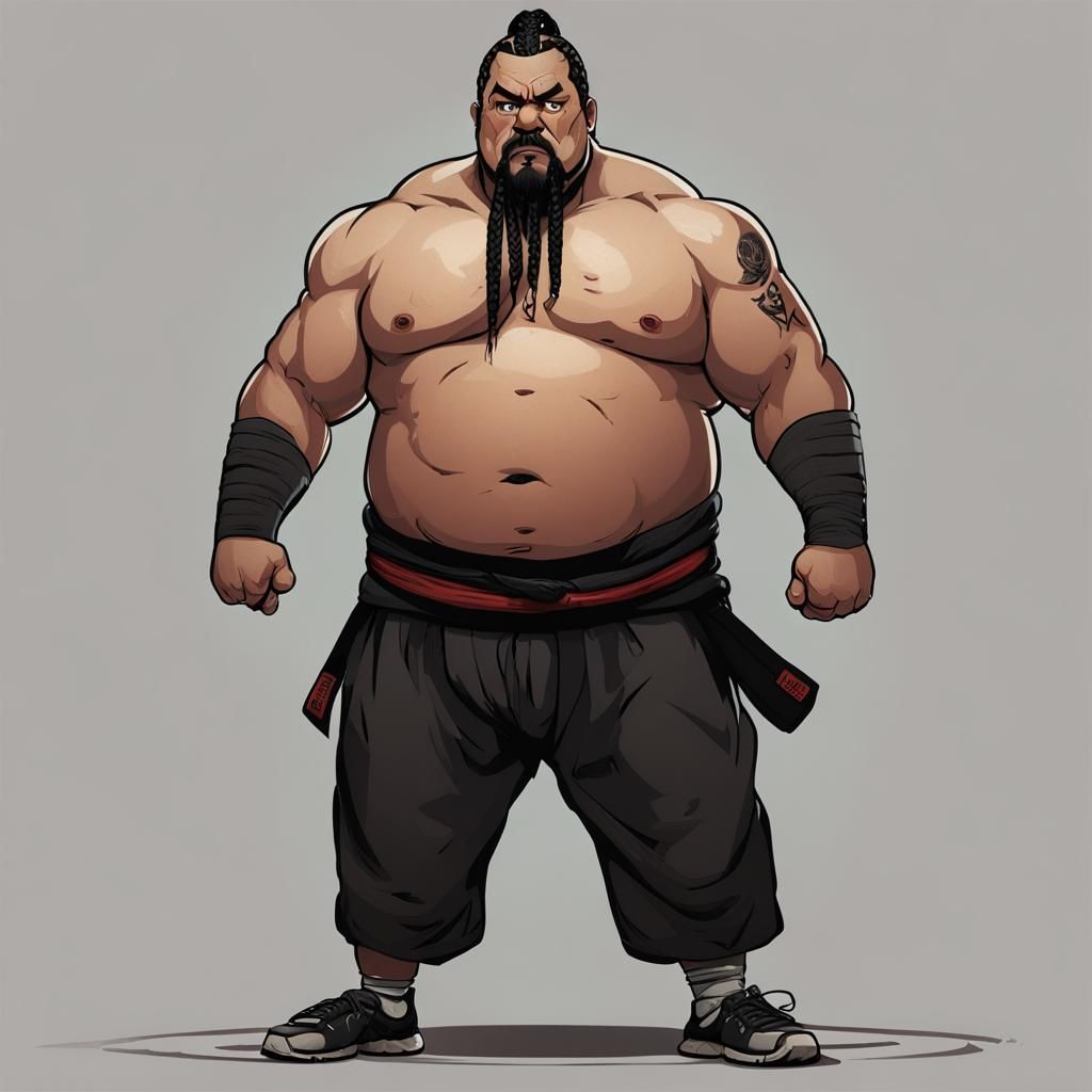 Bulky Martial Artist with Braided Ponytail