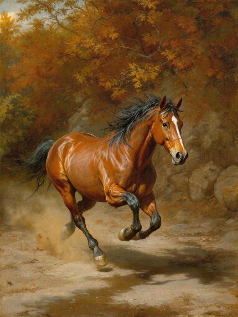 Golden Hour Horse Gallops in Dutch Masterpiece Style