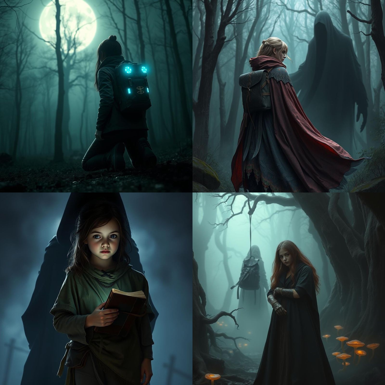 Girl with Ghostly Shadow Backpack: Detailed Matte Painting