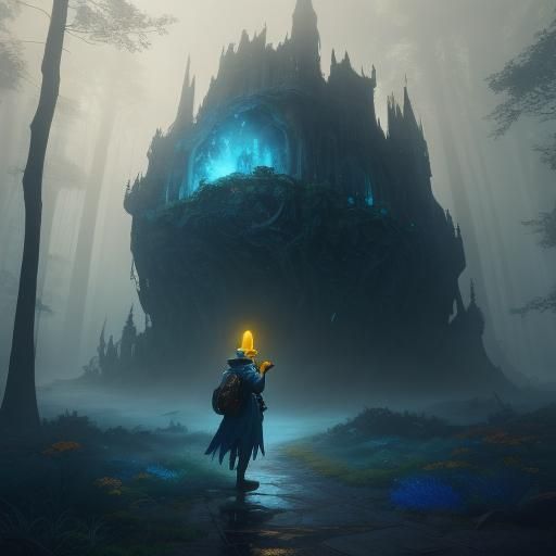 Giant Lucky Ducky in Misty Forest, Fantasy Art