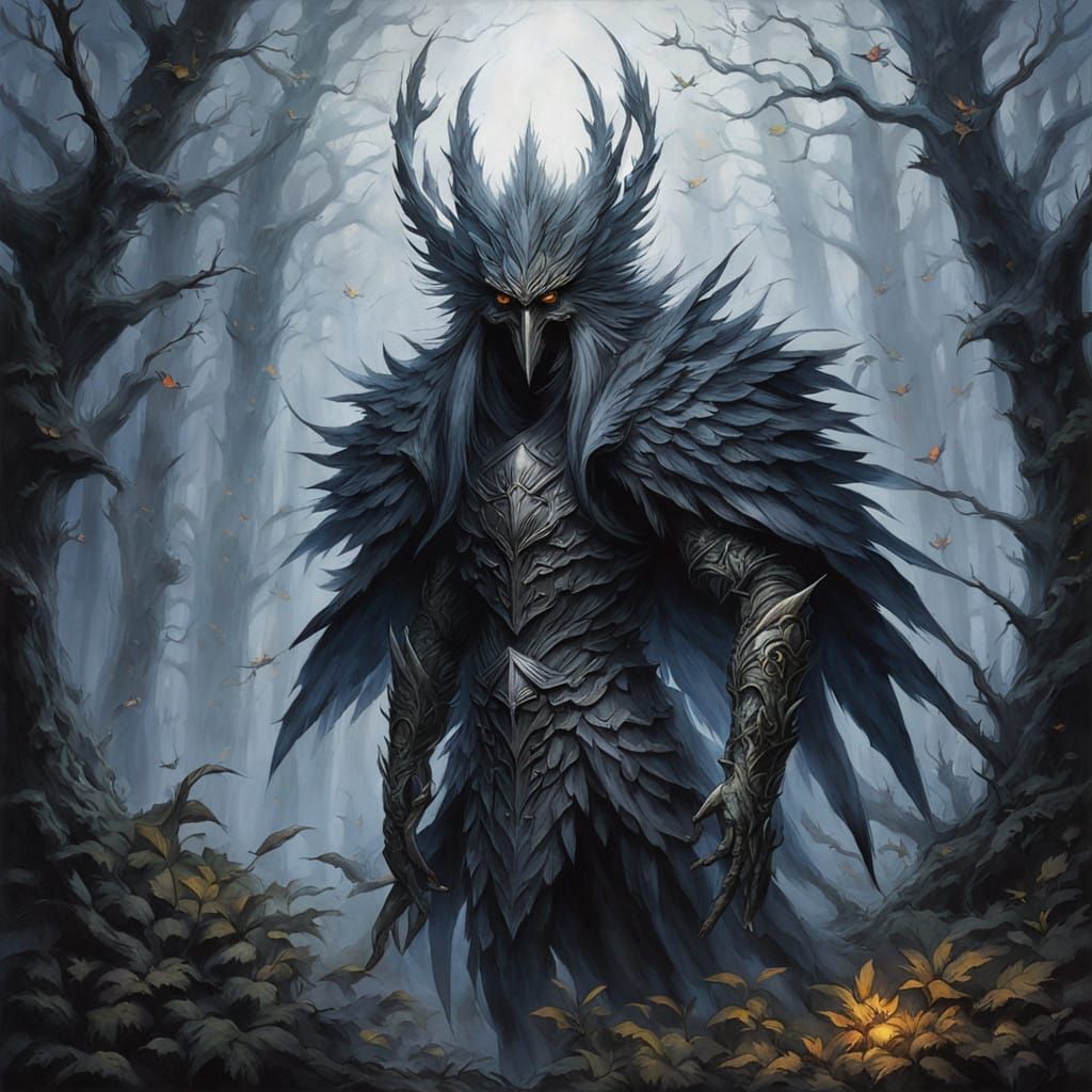 Mystical Bird Man in Ancient Armor