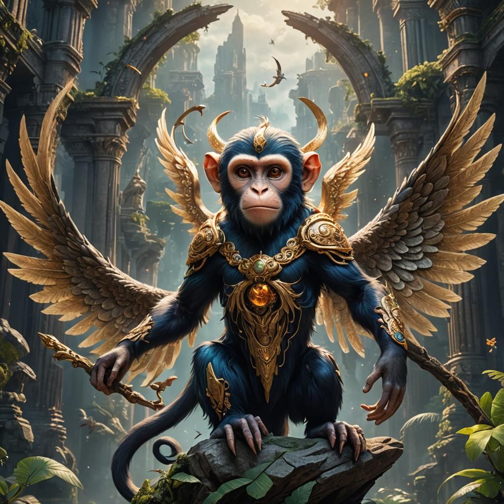 Fantastical Angel Monkey Digital Painting