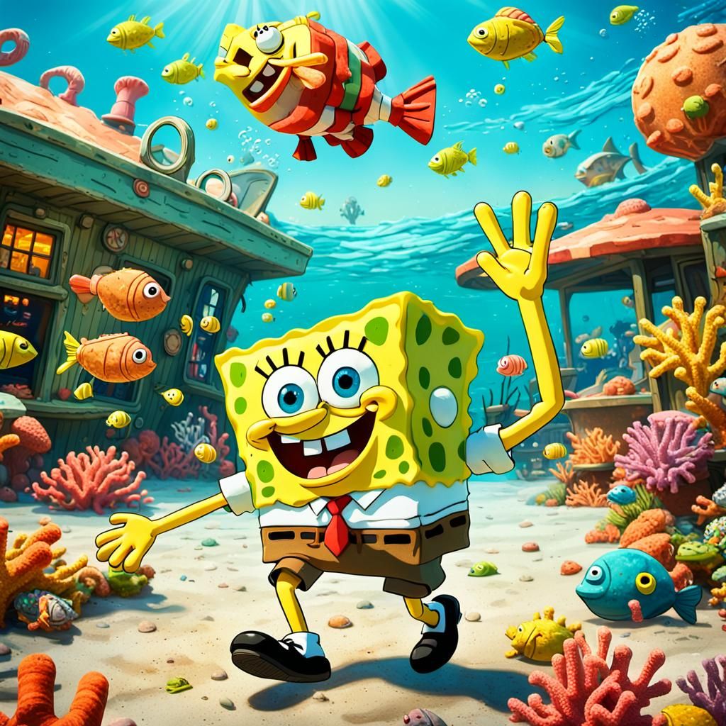 Spongebob's Playful Krabby Patty Chaos: A Vibrant Film Still
