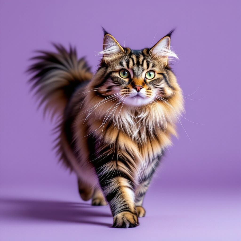 Elegant Cat Mid-Step in Studio Setting