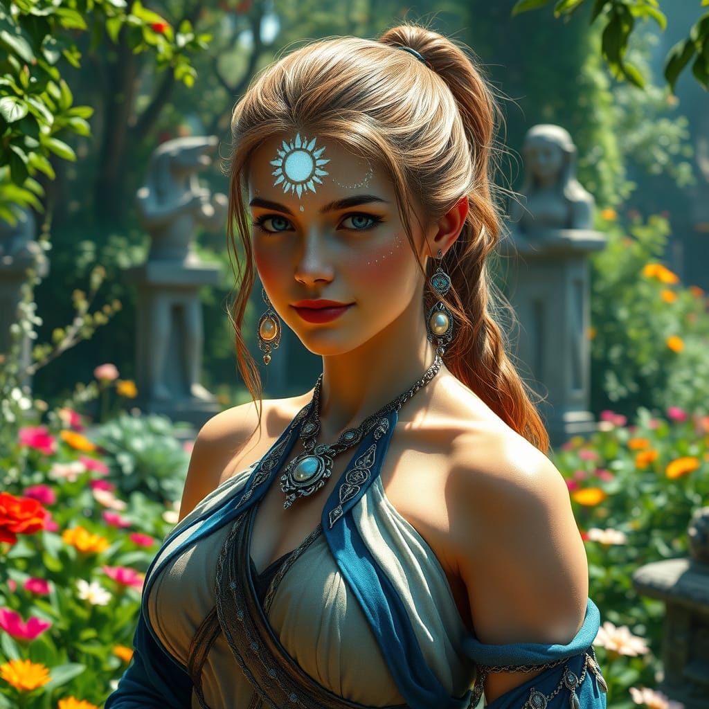 Gorgeous Medieval Fantasy Warrior Priestess in a Sun-Drenche...