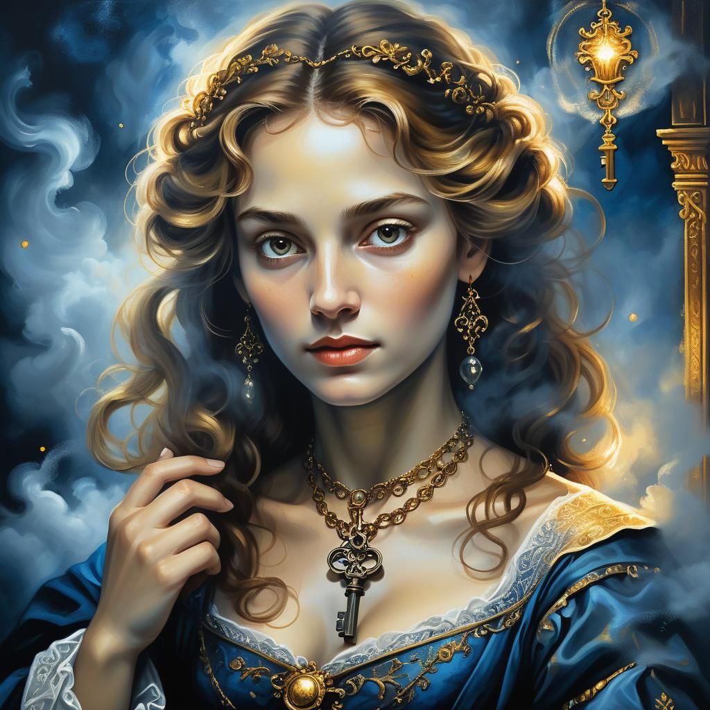 Enigmatic Woman with Key: Renaissance-Inspired Portrait